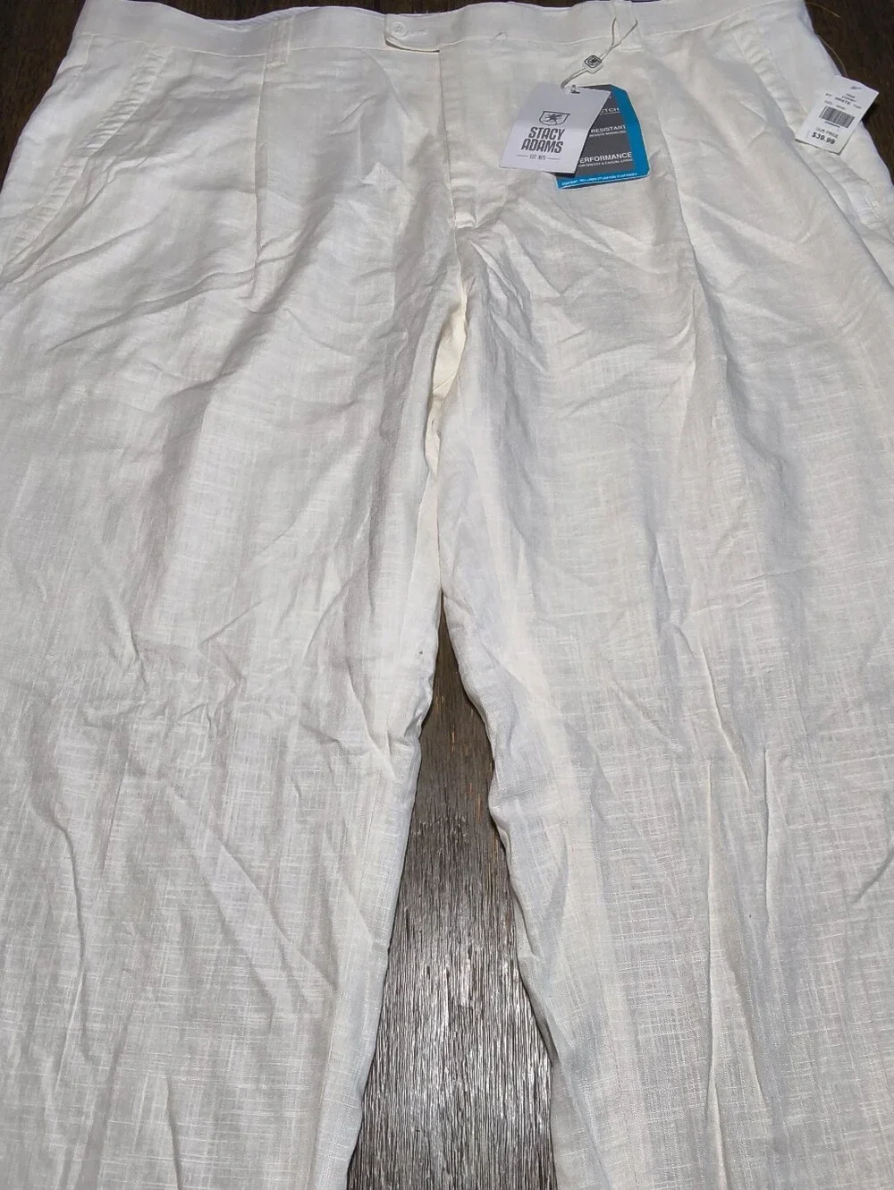Stacy Adams Men's Linen Stretch Dress Pants White Wrinkle Resistant Size 46